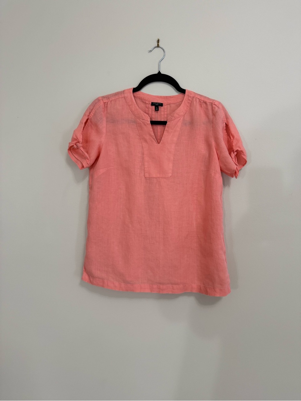 Talbots  Petites 100% Linen V-Neck Short Tie Sleeve Tunic Size Sp great conditio